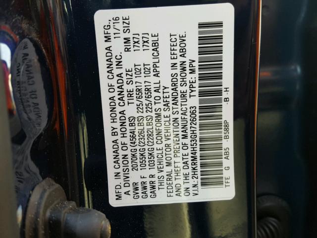 2HKRM4H53GH726063 - 2016 HONDA CR-V EX ლურჯი ფოტო 10