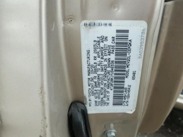 4T1BF28K1YU946536 - 2000 TOYOTA CAMRY LE GOLD photo 10