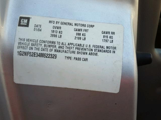 1G2NF52E34M622329 - 2004 PONTIAC GRAND AM S ვერცხლისფერი ფოტო 10