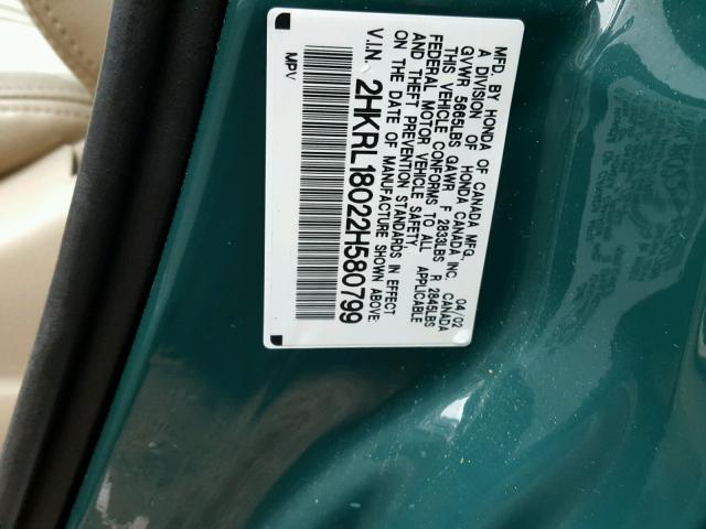 2HKRL18022H580799 - 2002 HONDA ODYSSEY EX GREEN photo 10