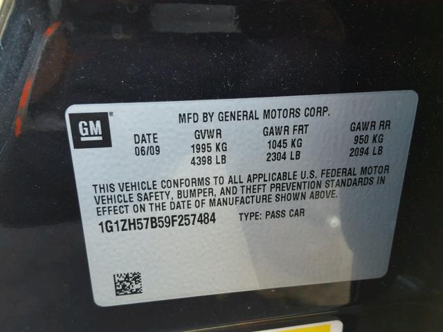 1G1ZH57B59F257484 - 2009 CHEVROLET MALIBU 1LT შავი ფოტო 10