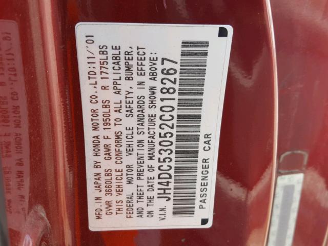 JH4DC53052C018267 - 2002 ACURA RSX TYPE-S RED photo 10