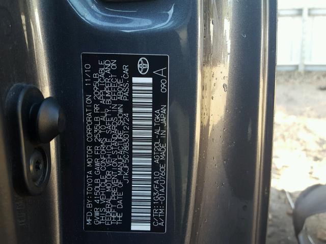 JTKJF5C78B3012724 - 2011 TOYOTA SCION TC 灰色 照片 10