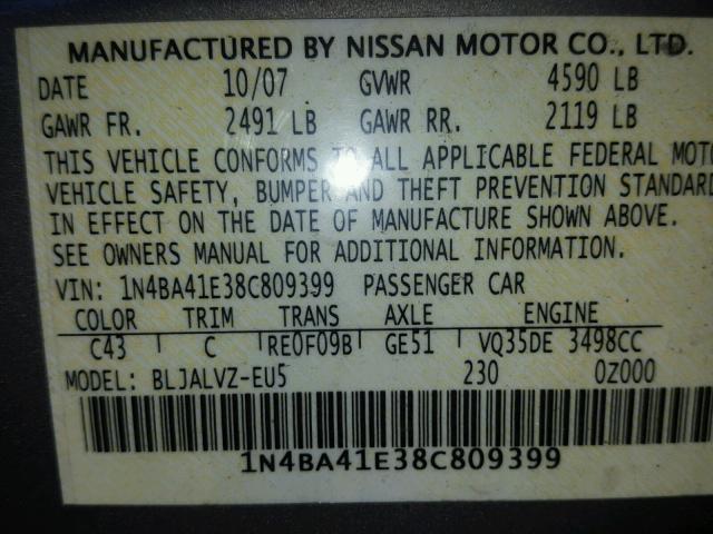 1N4BA41E38C809399 - 2008 NISSAN MAXIMA SE TAN photo 10