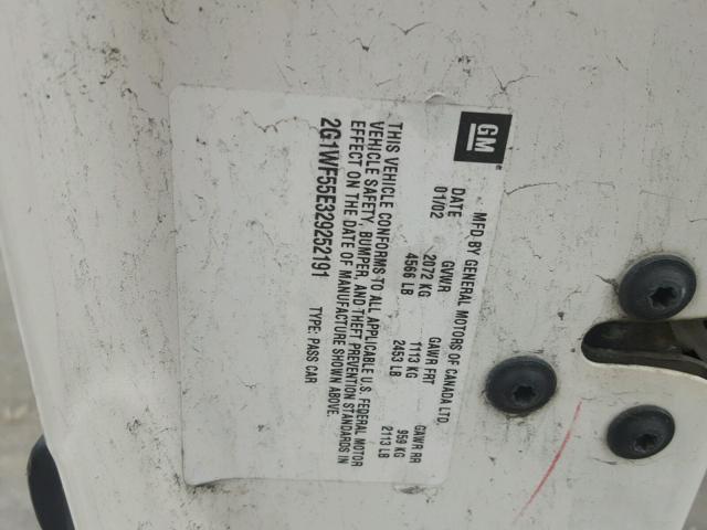 2G1WF55E329252191 - 2002 CHEVROLET IMPALA WHITE photo 10