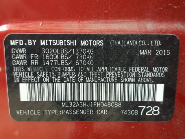 ML32A3HJ1FH048088 - 2015 MITSUBISHI MIRAGE DE RED photo 10