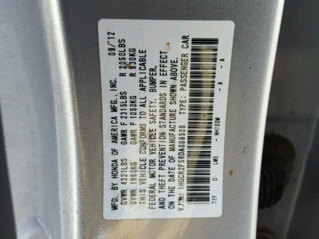 1HGCR2F56DA008509 - 2013 HONDA ACCORD SPO SILVER photo 10