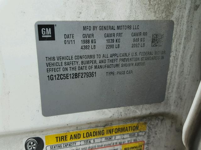 1G1ZC5E12BF279361 - 2011 CHEVROLET MALIBU 1LT 白色 照片 10