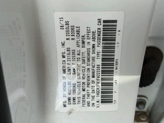 1HGCR2F81FA220599 - 2015 HONDA ACCORD EXL WHITE photo 10