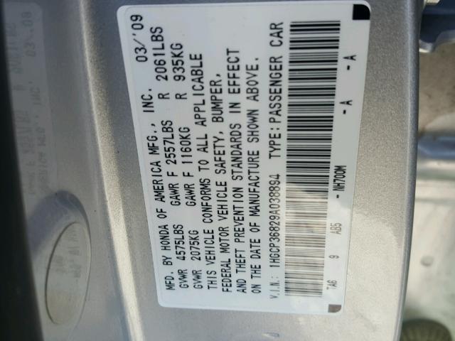 1HGCP36829A038894 - 2009 HONDA ACCORD EXL SILVER photo 10