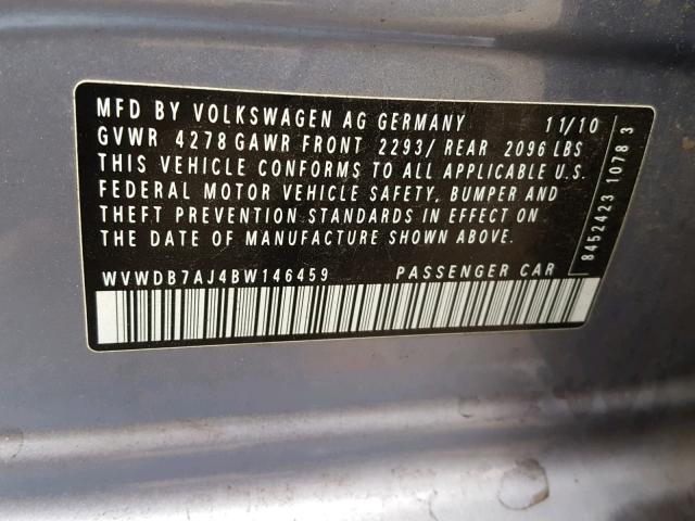 WVWDB7AJ4BW146459 - 2011 VOLKSWAGEN GOLF BLUE photo 10