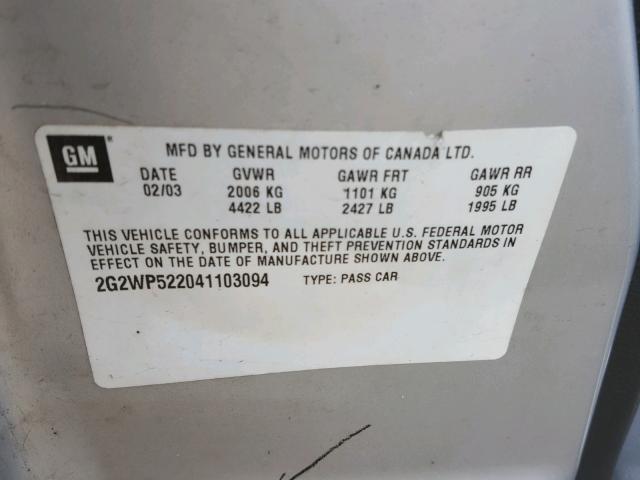 2G2WP522041103094 - 2004 PONTIAC GRAND PRIX SILVER photo 10
