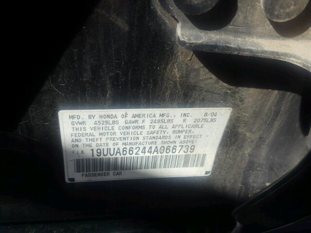 19UUA66244A066739 - 2004 ACURA TL BLACK photo 10