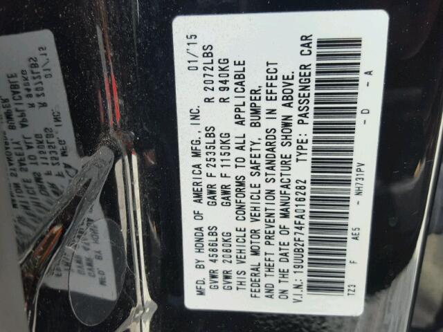 19UUB2F74FA016282 - 2015 ACURA TLX ADVANC BLACK photo 10