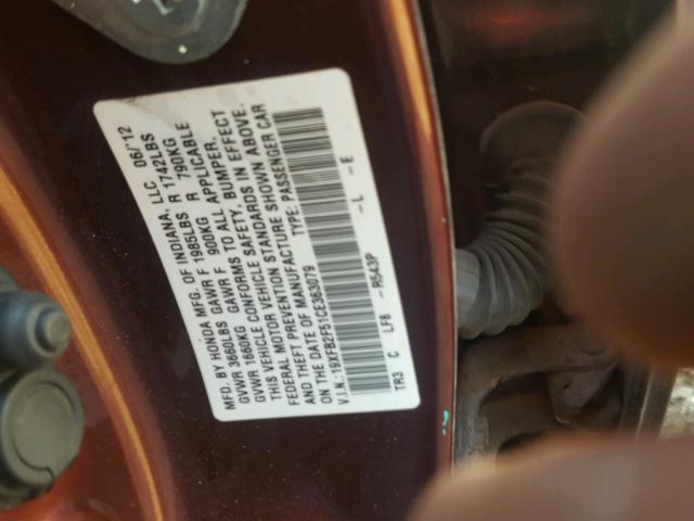 19XFB2F51CE363079 - 2012 HONDA CIVIC LX MAROON photo 10