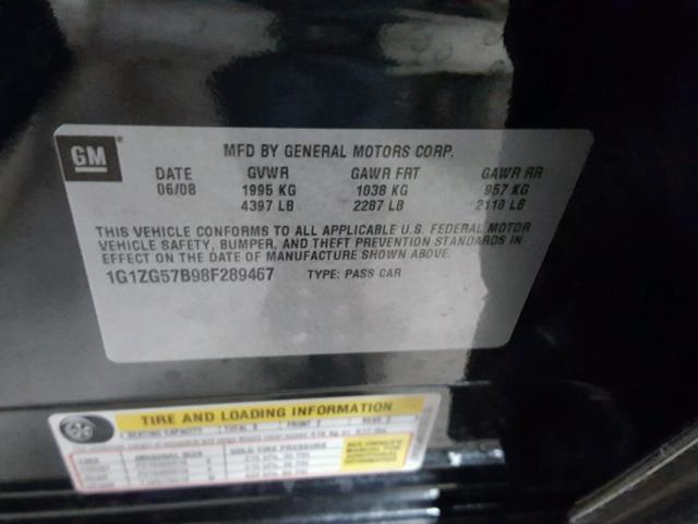 1G1ZG57B98F289467 - 2008 CHEVROLET MALIBU LS 黑色 照片 10