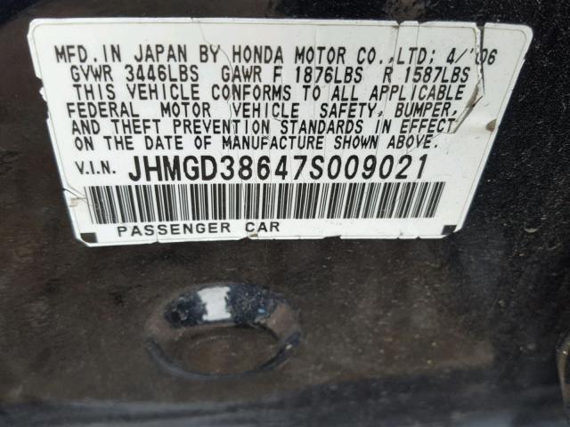 JHMGD38647S009021 - 2007 HONDA FIT S 黑色 照片 10