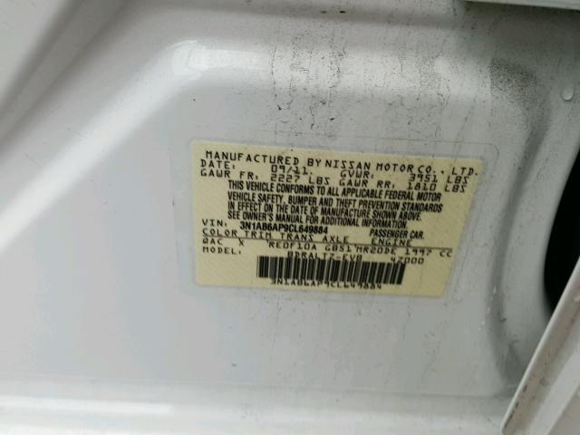 3N1AB6AP9CL649884 - 2012 NISSAN SENTRA 2.0 WHITE photo 10