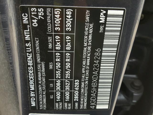 4JGDA5HBXDA234286 - 2013 MERCEDES-BENZ ML 350 4MA CHARCOAL photo 10