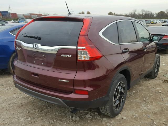 2HKRM4H48GH699711 - 2016 HONDA CR-V SE MAROON photo 4