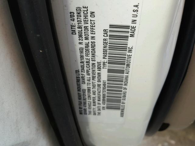 4S3BH806737654641 - 2003 SUBARU LEGACY OUT WHITE photo 10