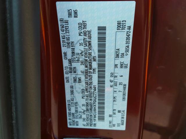 1FMCU9HX7DUC77441 - 2013 FORD ESCAPE SEL RED photo 10