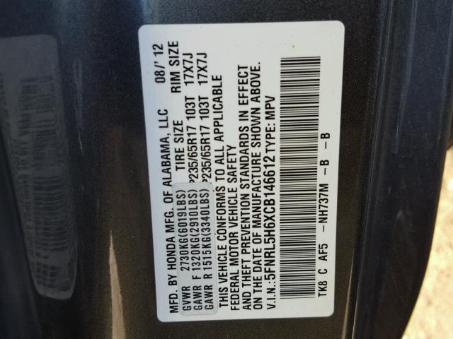 5FNRL5H6XCB146612 - 2012 HONDA ODYSSEY EX SILVER photo 10
