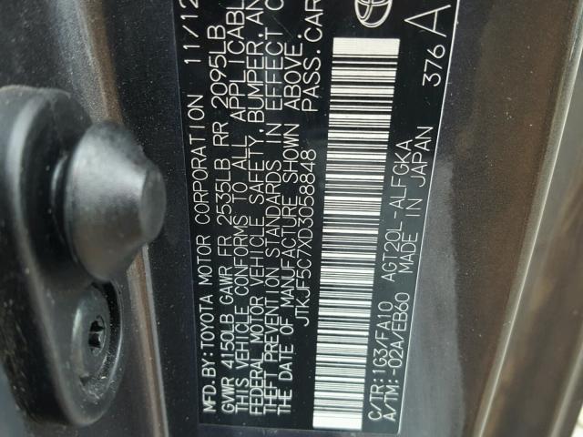 JTKJF5C7XD3058848 - 2013 TOYOTA SCION TC 灰色 照片 10