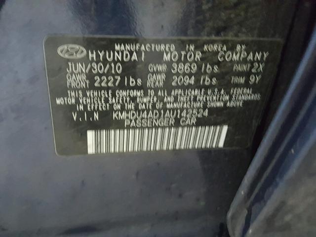 KMHDU4AD1AU142524 - 2010 HYUNDAI ELANTRA BL BLUE photo 10