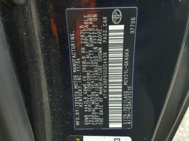 4T1FA38P65U054439 - 2005 TOYOTA CAMRY SOLA BLACK photo 10