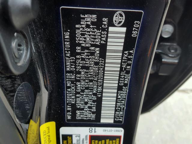 4T1BK1EB2DU042327 - 2013 TOYOTA AVALON BAS Czarny zdjęcie 10