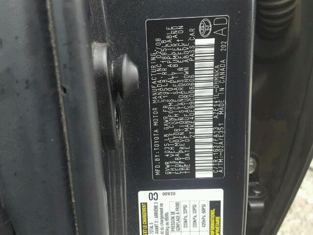 2T1KE40E99C006606 - 2009 TOYOTA COROLLA MA GRAY photo 10