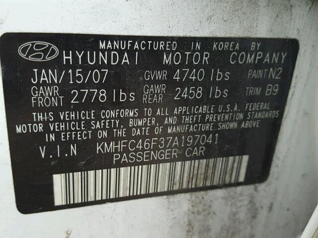 KMHFC46F37A197041 - 2007 HYUNDAI AZERA SE WHITE photo 10