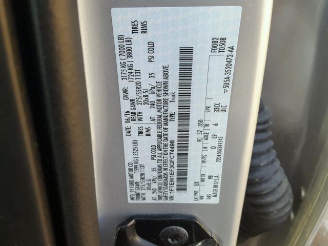 1FTEW1EF3GFC74498 - 2016 FORD F150 SUPER SILVER photo 10