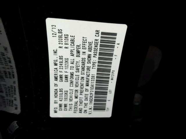 1HGCR2F31EA113281 - 2014 HONDA ACCORD LX BLACK photo 10