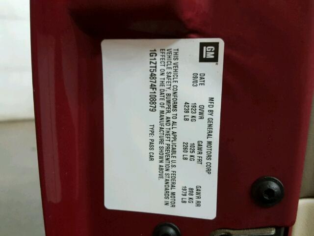 1G1ZT54874F108879 - 2004 CHEVROLET MALIBU LS 栗色 照片 10