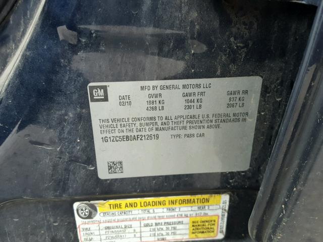 1G1ZC5EB0AF212619 - 2010 CHEVROLET MALIBU 1LT 蓝色 照片 10