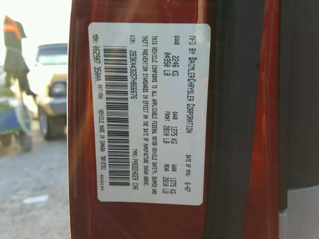 2B3KA43G57H866676 - 2007 DODGE CHARGER SE RED photo 10