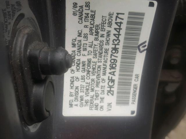 2HGFA16979H344471 - 2009 HONDA CIVIC EXL ნაცრისფერი ფოტო 10