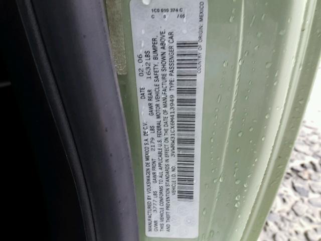 3VWRW31CX6M413949 - 2006 VOLKSWAGEN NEW BEETLE 绿色 照片 10