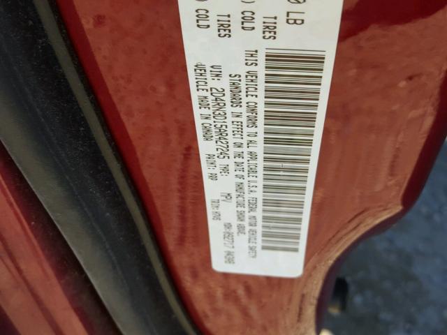 2D4RN3D15AR427245 - 2010 DODGE GRAND CARA MAROON photo 10