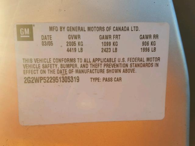 2G2WP522951305319 - 2005 PONTIAC GRAND PRIX SILVER photo 10