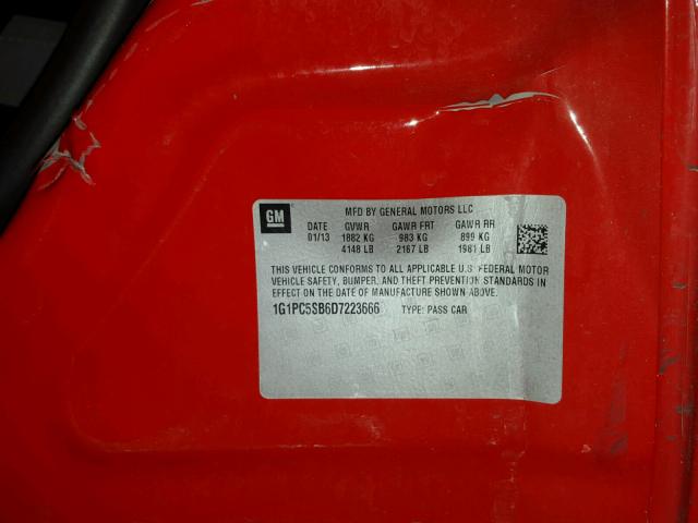 1G1PC5SB6D7223666 - 2013 CHEVROLET CRUZE LT RED photo 10