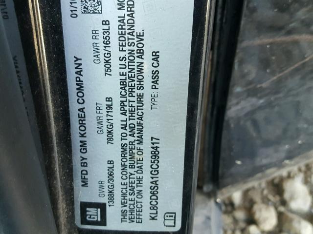 KL8CD6SA1GC598417 - 2016 CHEVROLET SPARK 1LT Черный фото 10