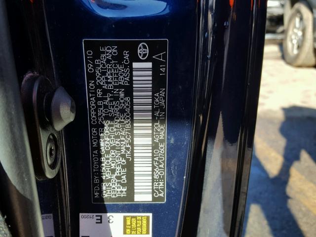 JTKJF5C71B3004058 - 2011 TOYOTA SCION TC 蓝色 照片 10