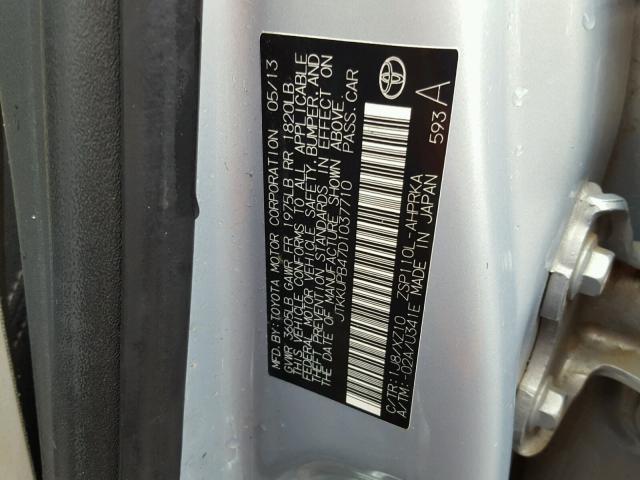 JTKKUPB47D1037710 - 2013 TOYOTA SCION XD SILVER photo 10