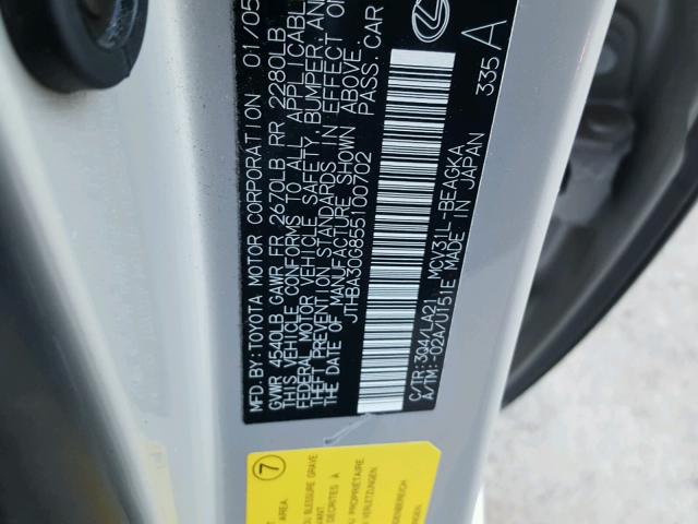 JTHBA30G855100702 - 2005 LEXUS ES 330 SILVER photo 10