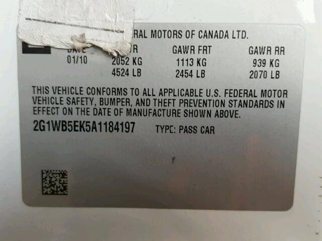 2G1WB5EK5A1184197 - 2010 CHEVROLET IMPALA LT WHITE photo 10