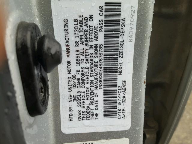 1NXBR30E46Z676735 - 2006 TOYOTA COROLLA CE SILVER photo 10