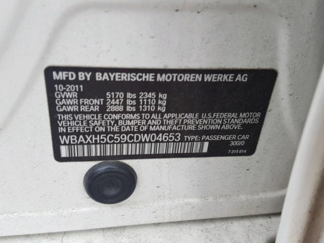 WBAXH5C59CDW04653 - 2012 BMW 528 XI WHITE photo 10